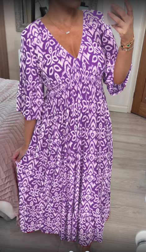 Aurora | V-Neck Printed Maxi Dress — Elegant Boho Summer Dress for Women