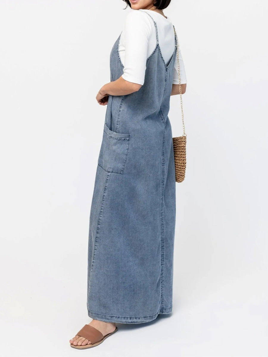 Vintage Inspired Loose Fit Denim Maxi Dress