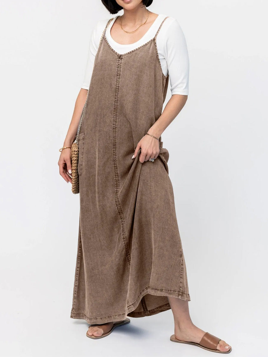Vintage Inspired Loose Fit Denim Maxi Dress