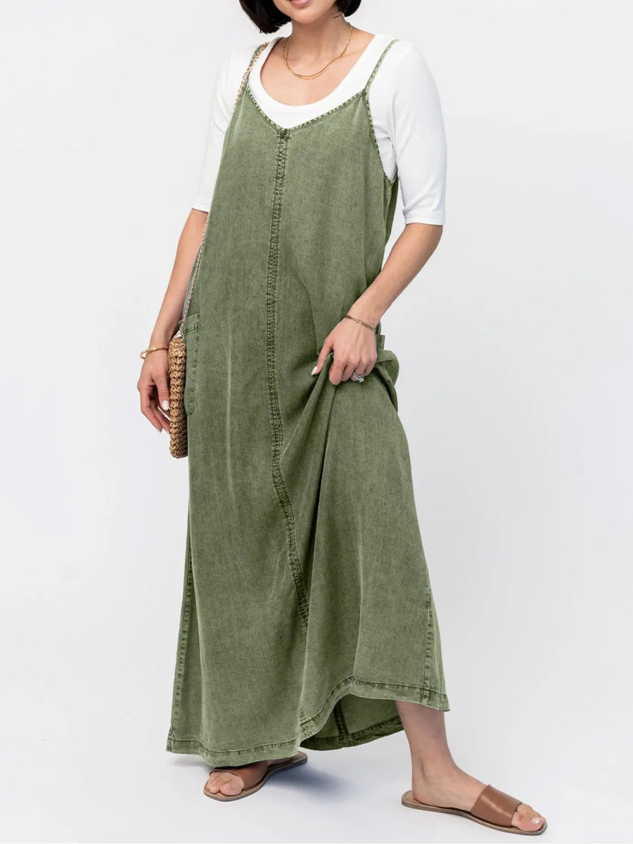 Vintage Inspired Loose Fit Denim Maxi Dress