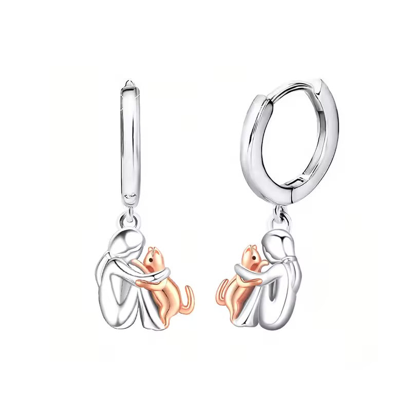 "Forever in Your Heart" Cat Hug Necklace Set + FREE Matching Earrings