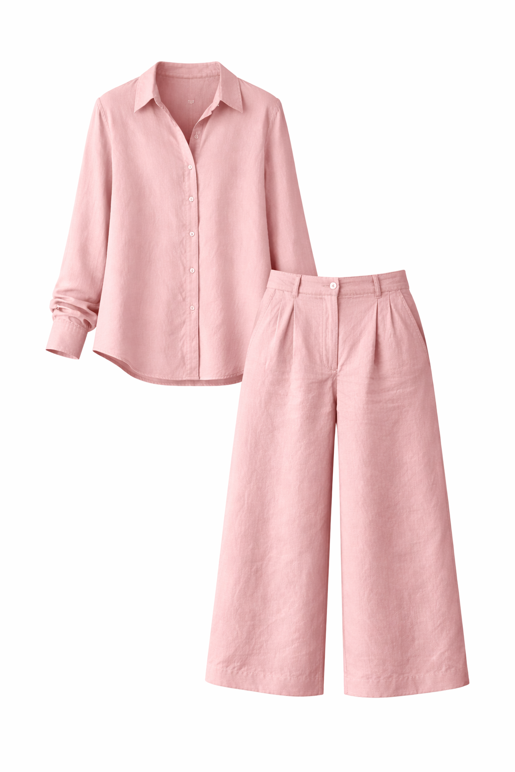 Pink Capri Pants and Loose Shirt Linen Set