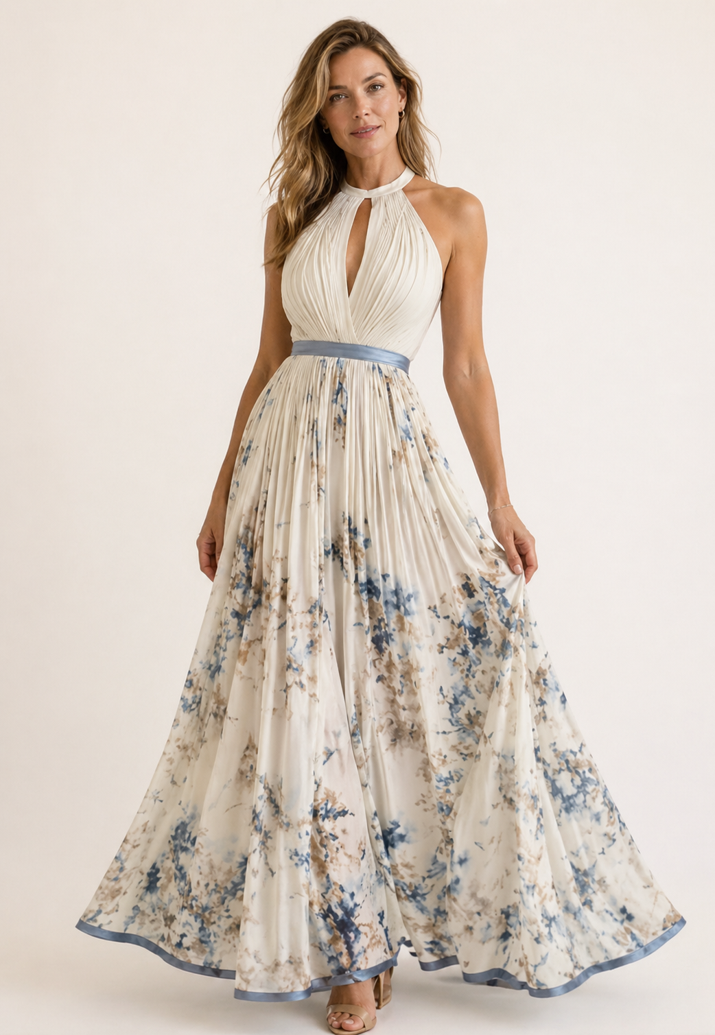 Florence | Elegant Halterneck Maxi Dress with Watercolour Floral Print