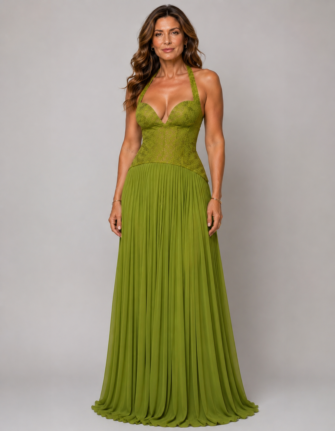 Emerald Aura Gown | Halter Neck Lace Corset Maxi Dress — Formal Evening Dress for Women