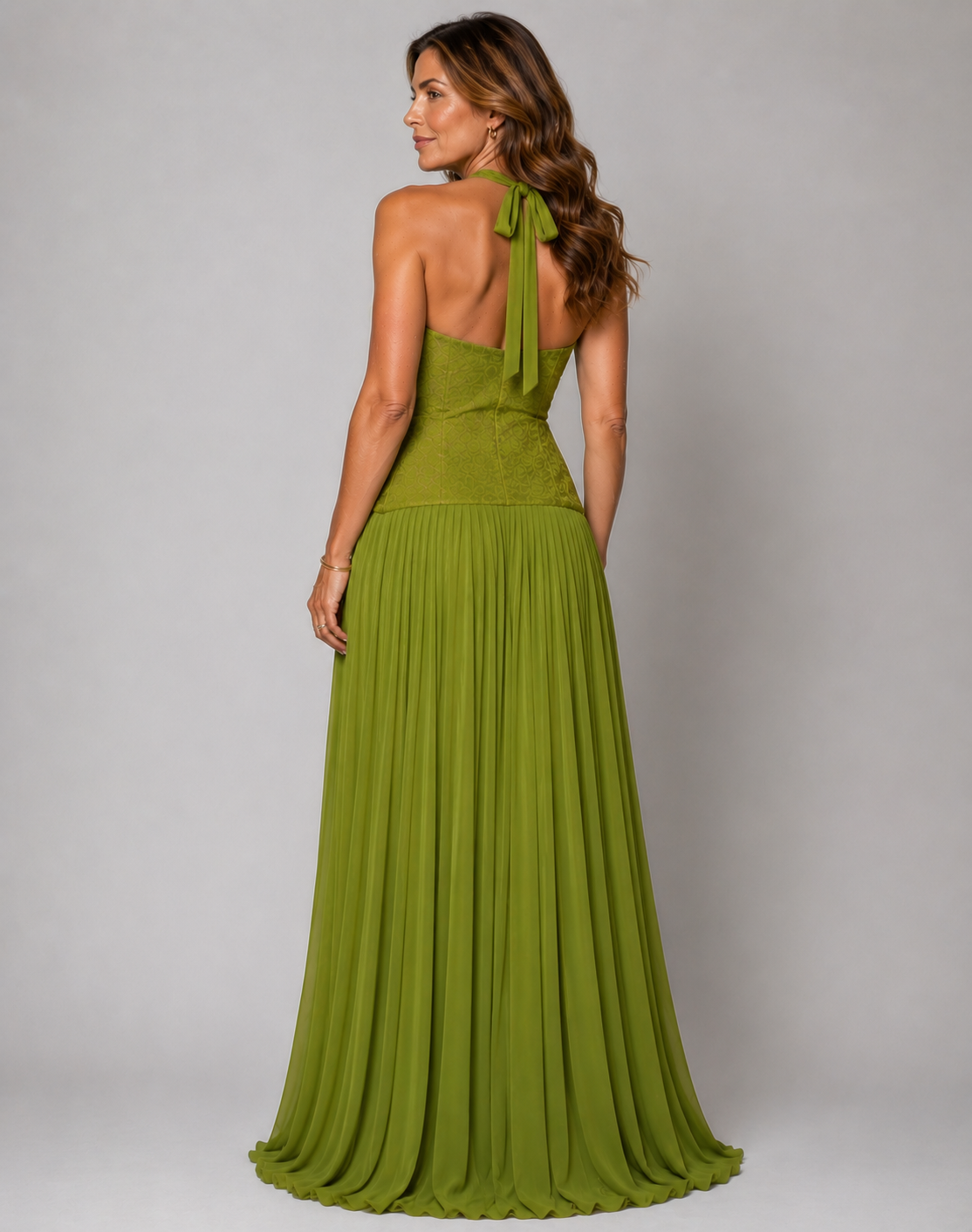 Emerald Aura Gown | Halter Neck Lace Corset Maxi Dress — Formal Evening Dress for Women
