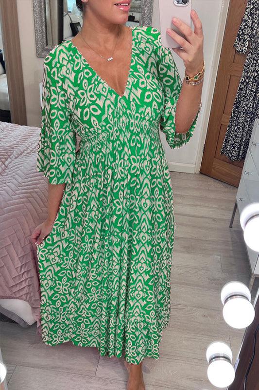 Aurora | V-Neck Printed Maxi Dress — Elegant Boho Summer Dress for Women