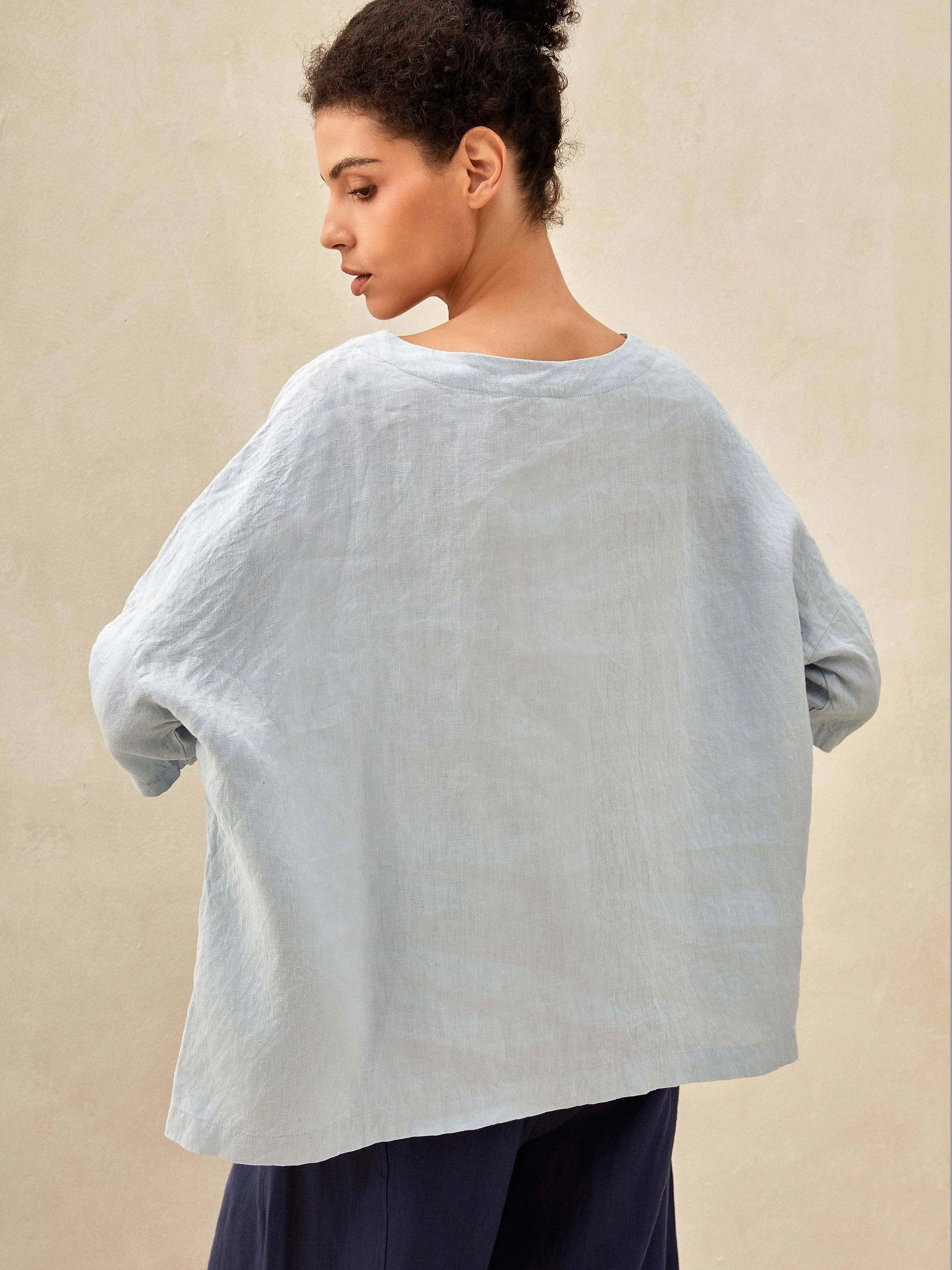 100% Linen Boatneck 3/4 Length Sleeve Top AURORA