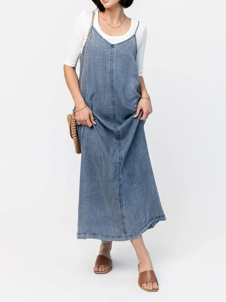 Vintage Inspired Loose Fit Denim Maxi Dress