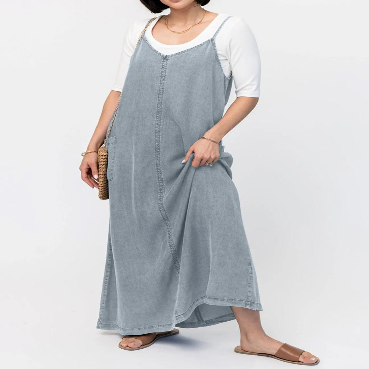 Vintage Inspired Loose Fit Denim Maxi Dress