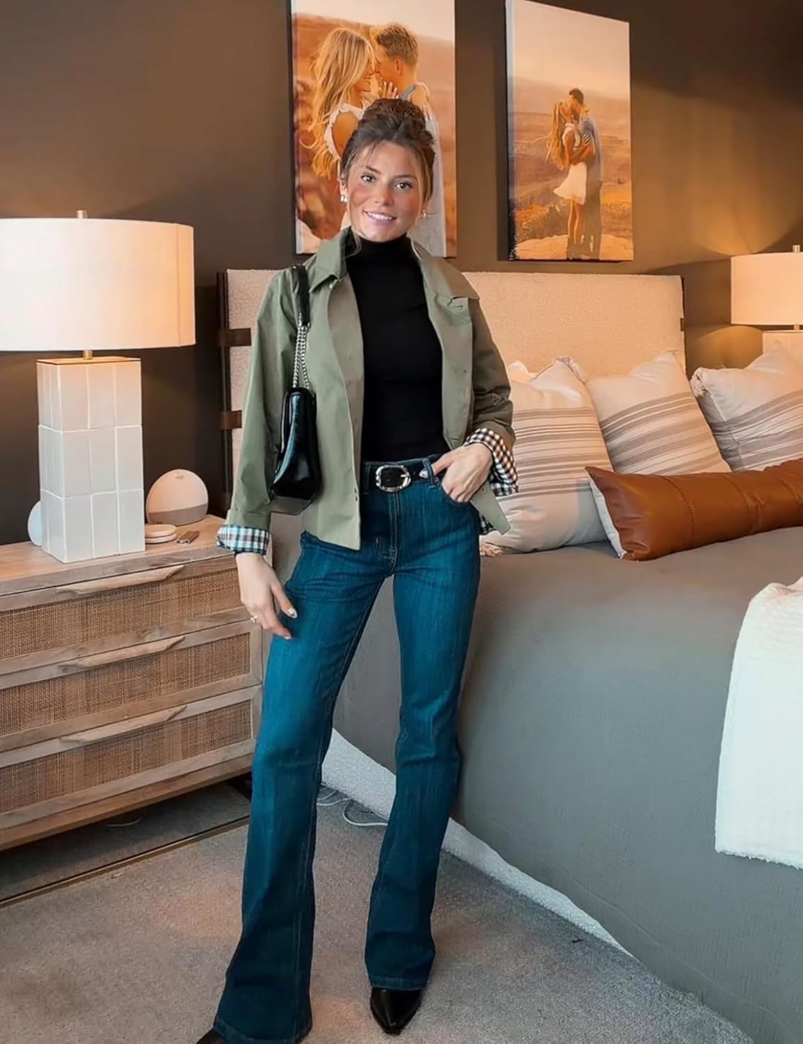 Cropped Trench Jacket — Oversized Double-Breasted Coat with Plaid Lining for Women