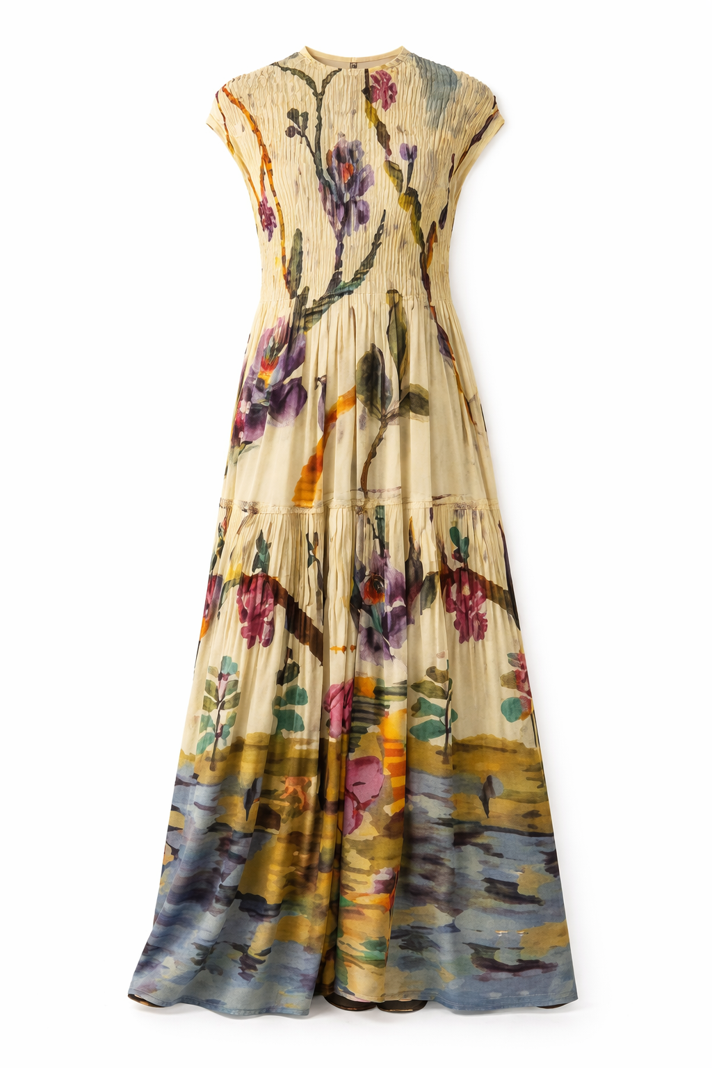 Pleated Print Maxi Dress