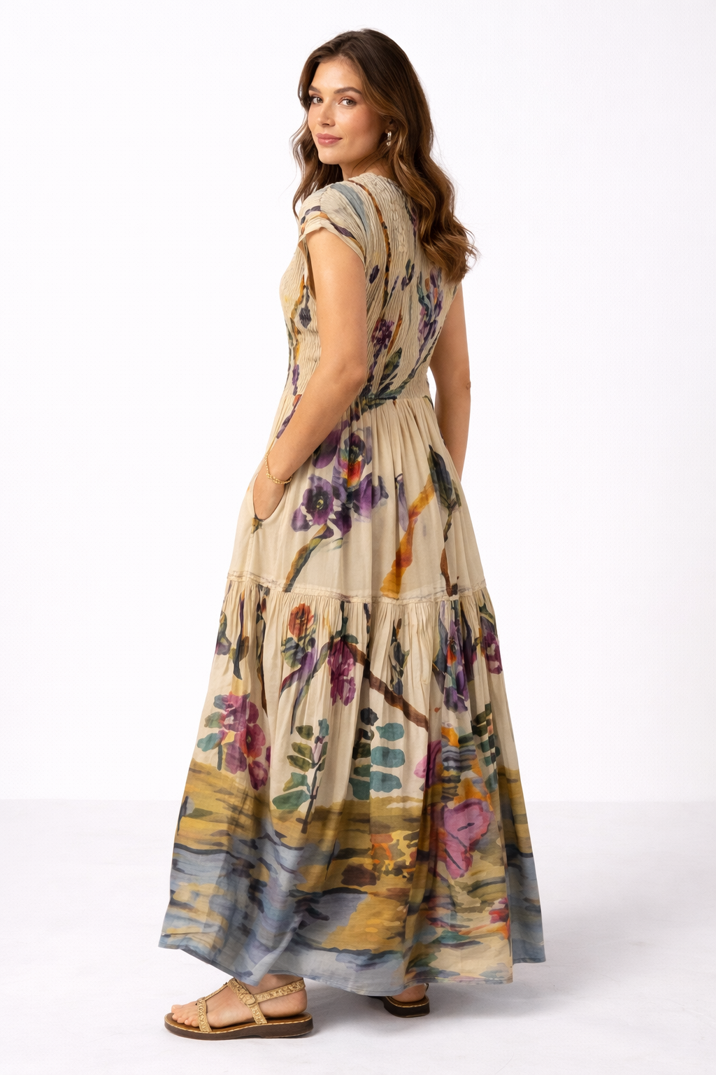 Pleated Print Maxi Dress