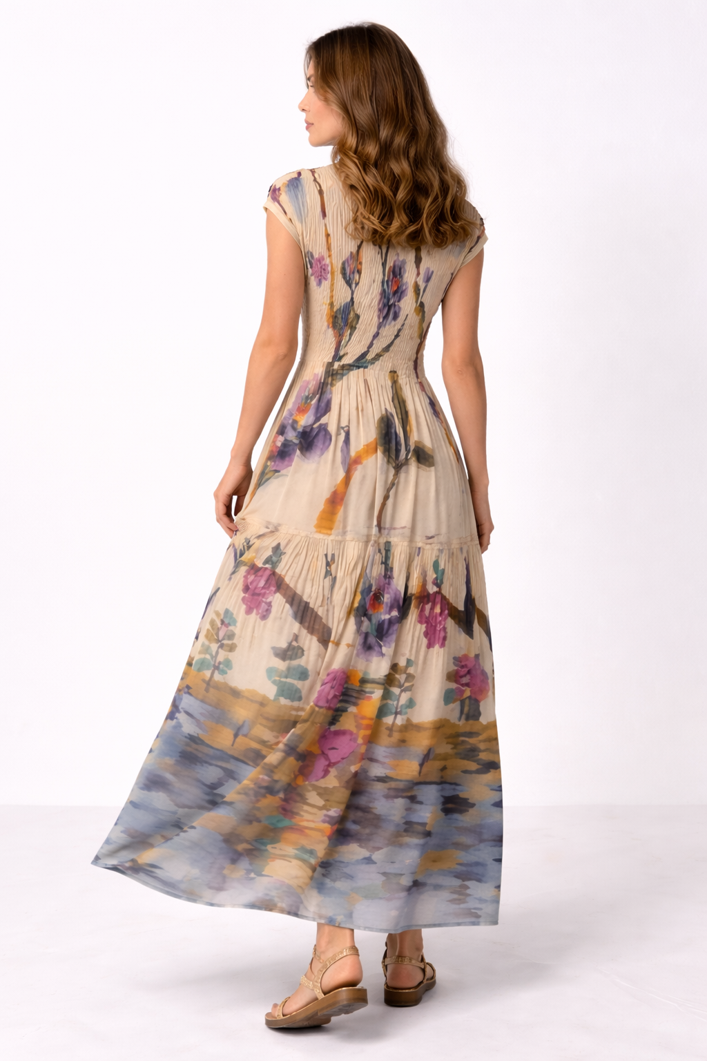 Pleated Print Maxi Dress