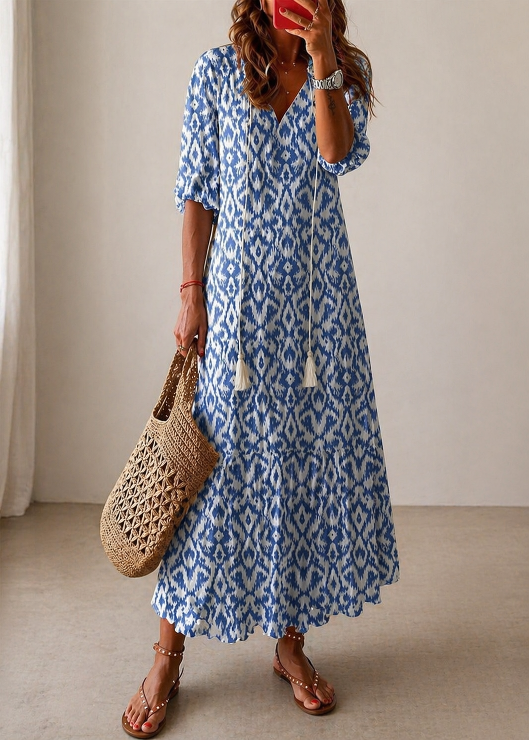 CELESTE | BOHO VINTAGE V-NECK SUMMER DRESS