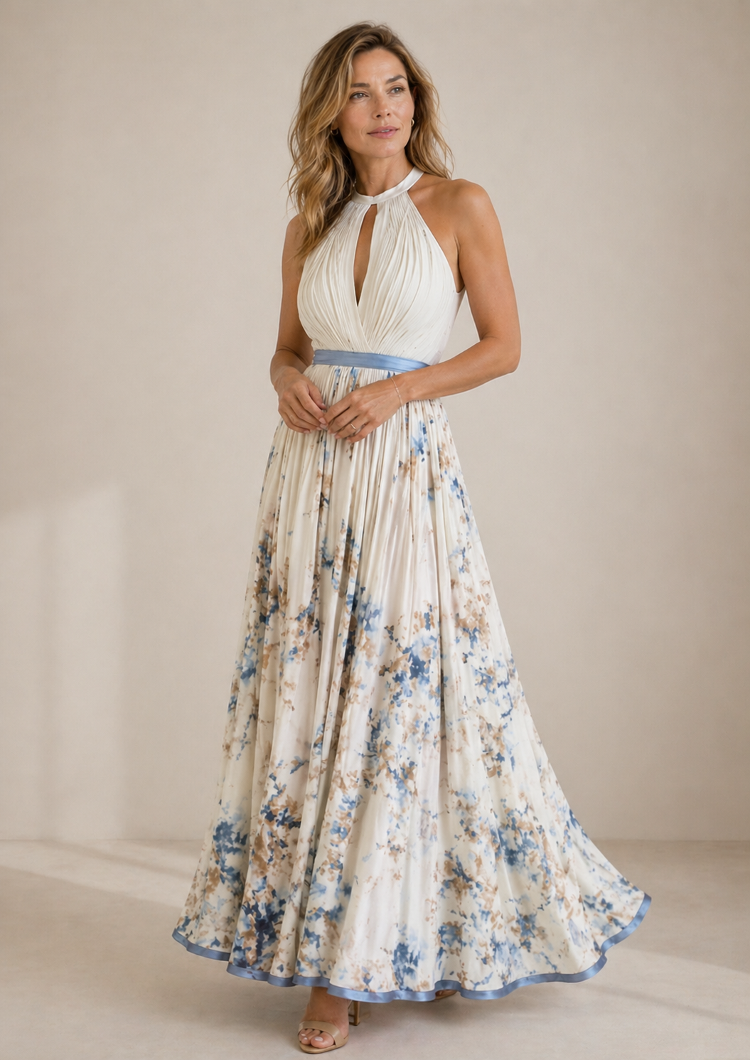 Florence | Elegant Halterneck Maxi Dress with Watercolour Floral Print