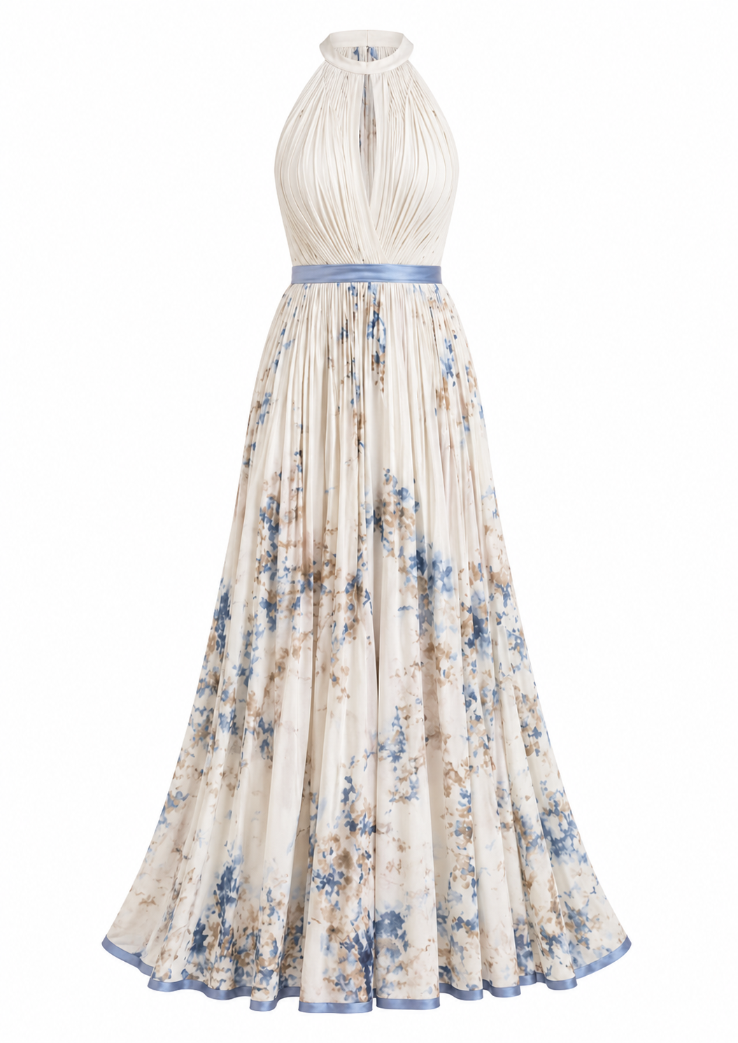 Florence | Elegant Halterneck Maxi Dress with Watercolour Floral Print