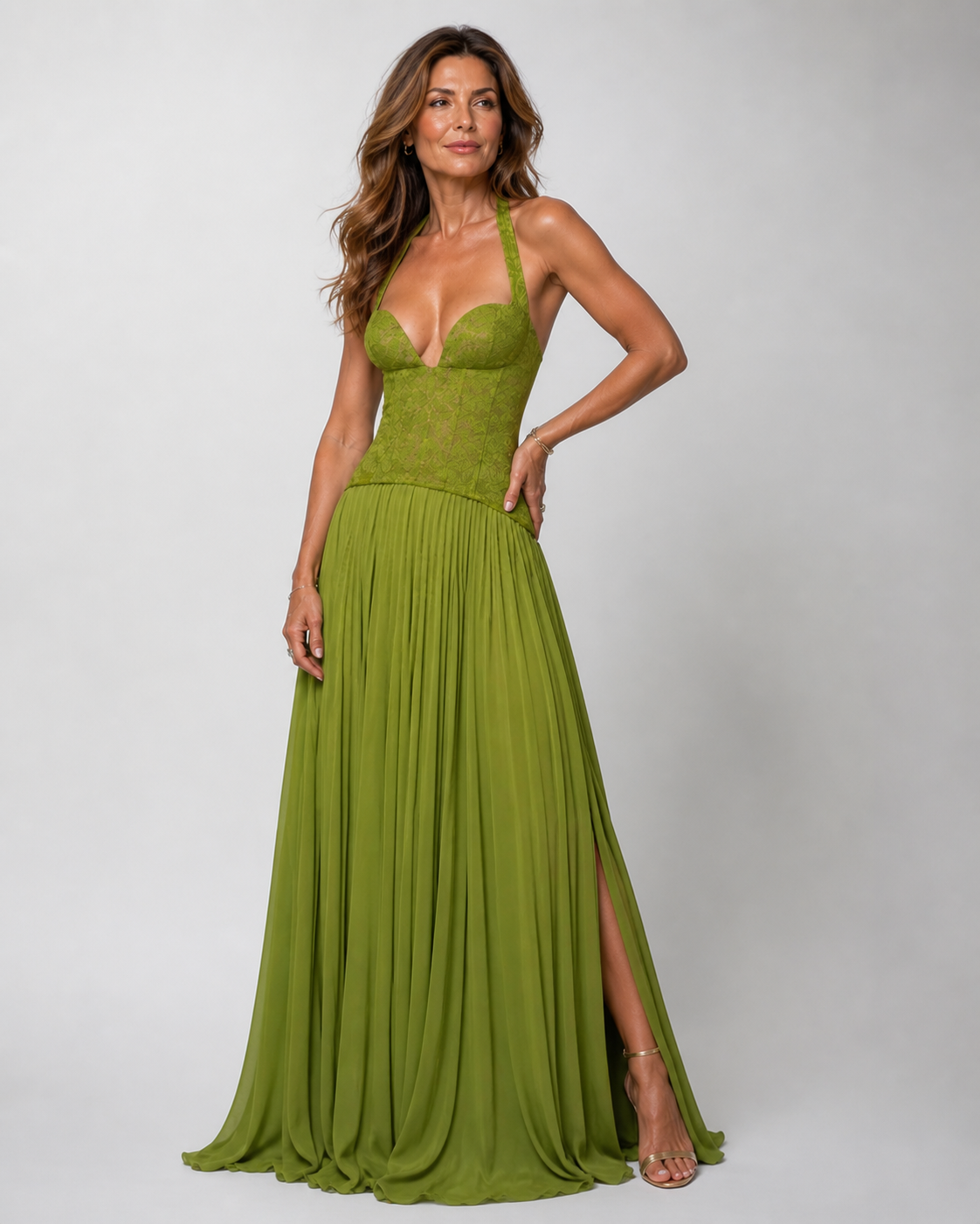 Emerald Aura Gown Halter Neck Maxi Dress