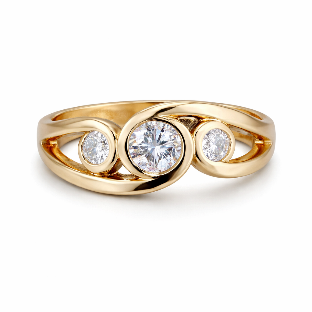 Vintage Inlaid Zirconia Spiral Gold Ring