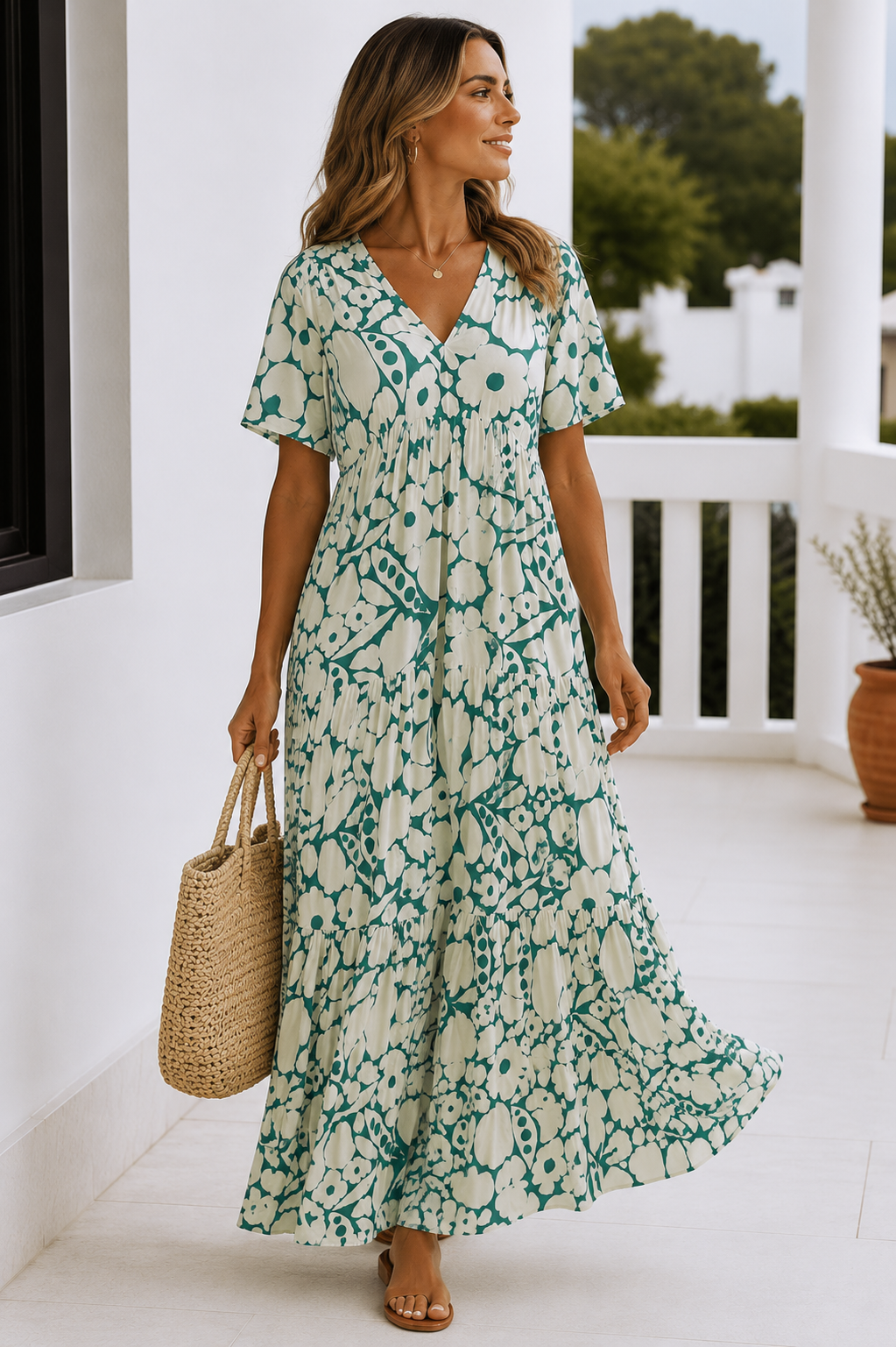 Scarlett Bold Floral Tiered Maxi Dress — V-Neck Summer Dress for Women