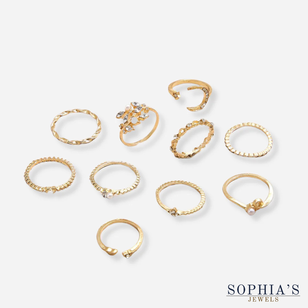 Evelyn | 10 Pack of Bohemian Silver and Gold Plated Rings