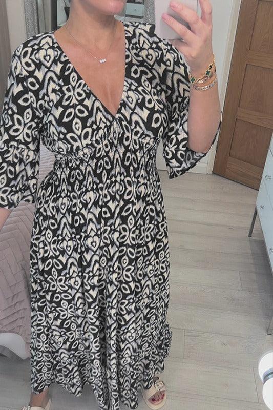 Aurora | V-Neck Printed Maxi Dress — Elegant Boho Summer Dress for Women
