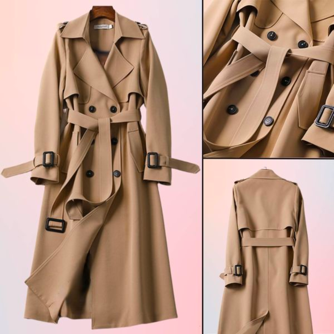 Elegant Double-Breasted Long Coat — Classic Winter Coat for Women